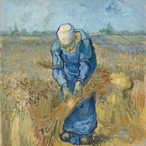 Vincent van Gogh : Peasant Woman Binding Sheaves (after Millet) (1889) Canvas Gallery Wrapped or Framed Giclee Wall Art Print (D6045)