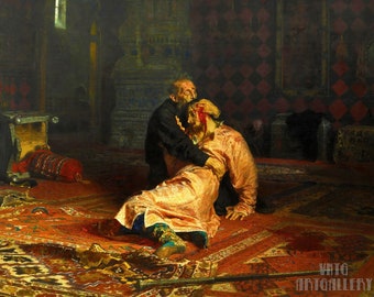 Ilya Repin : Ivan the Terrible and His Son Ivan on 16 November 1581 (1885) Canvas Gallery Wrapped or Framed Giclee Wall Art Print (D5060)