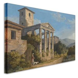 Jacob Philipp Hackert : The Temple of Hercules in Cori near Velletri (1783) Canvas Gallery Wrapped or Framed Giclée Wall Art Print (D4560) 1 Panel Stretched Canvas