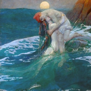 Howard Pyle : The Mermaid (1910) Canvas Gallery Wrapped Giclee Wall Art Print Digitally Remastered (D6040)