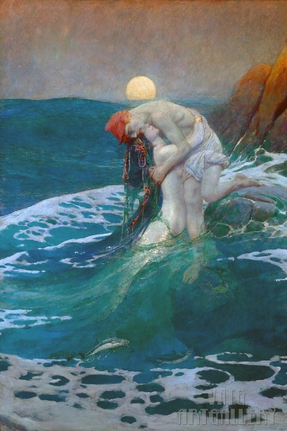 Howard Pyle : The Mermaid (1910) Canvas Gallery Wrapped Giclee Wall Art Print Digitally Remastered (D6040)