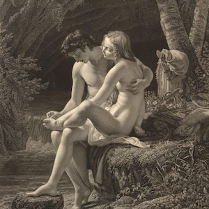 Jean-Nicolas Laugier : Daphnis and Chloé (1817) Canvas Gallery Wrapped or Framed Giclee Wall Art Print Digitally Remastered (D6045)