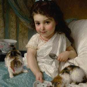 Émile Munier - The Morning Meal (1888) Canvas Gallery Wrapped Giclee Wall Art Print (D6050)