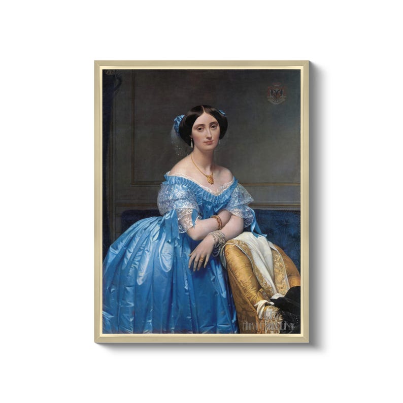 a painting of a woman in a blue dress