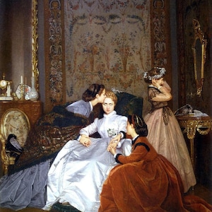 Auguste Toulmouche : La fiancée hésitante, la mariée réticente (1866) Impression giclée sur toile tendue ou encadrée (D6050)