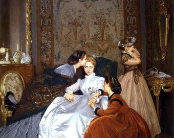 Auguste Toulmouche: La prometida Hésitante, La novia renuente (1866) Galería de lienzos envuelto o enmarcado Giclee Wall Art Print (D6050)