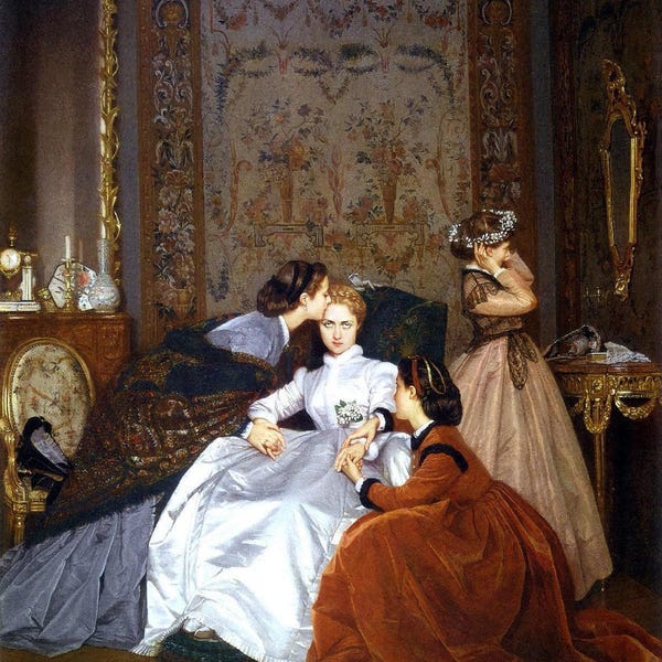 Auguste Toulmouche: La prometida Hésitante, La novia renuente (1866) Galería de lienzos envuelto o enmarcado Giclee Wall Art Print (D6050)
