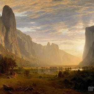 Albert Bierstadt : Looking Down the Yosemite Valley  California (1865) Canvas Gallery Wrapped or Framed Giclee Wall Art Print (D4060)