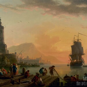 Claude Joseph Vernet : a Calm at a Mediterranean Port (1770) Canvas Gallery Wrapped or Framed Giclee Wall Art Print (D4560)