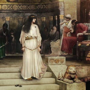 William Waterhouse : Marianne Leaving the Judgment Seat of King Herod (1887) Canvas Gallery Wrapped or Framed Giclee Wall Art Print (D6045)