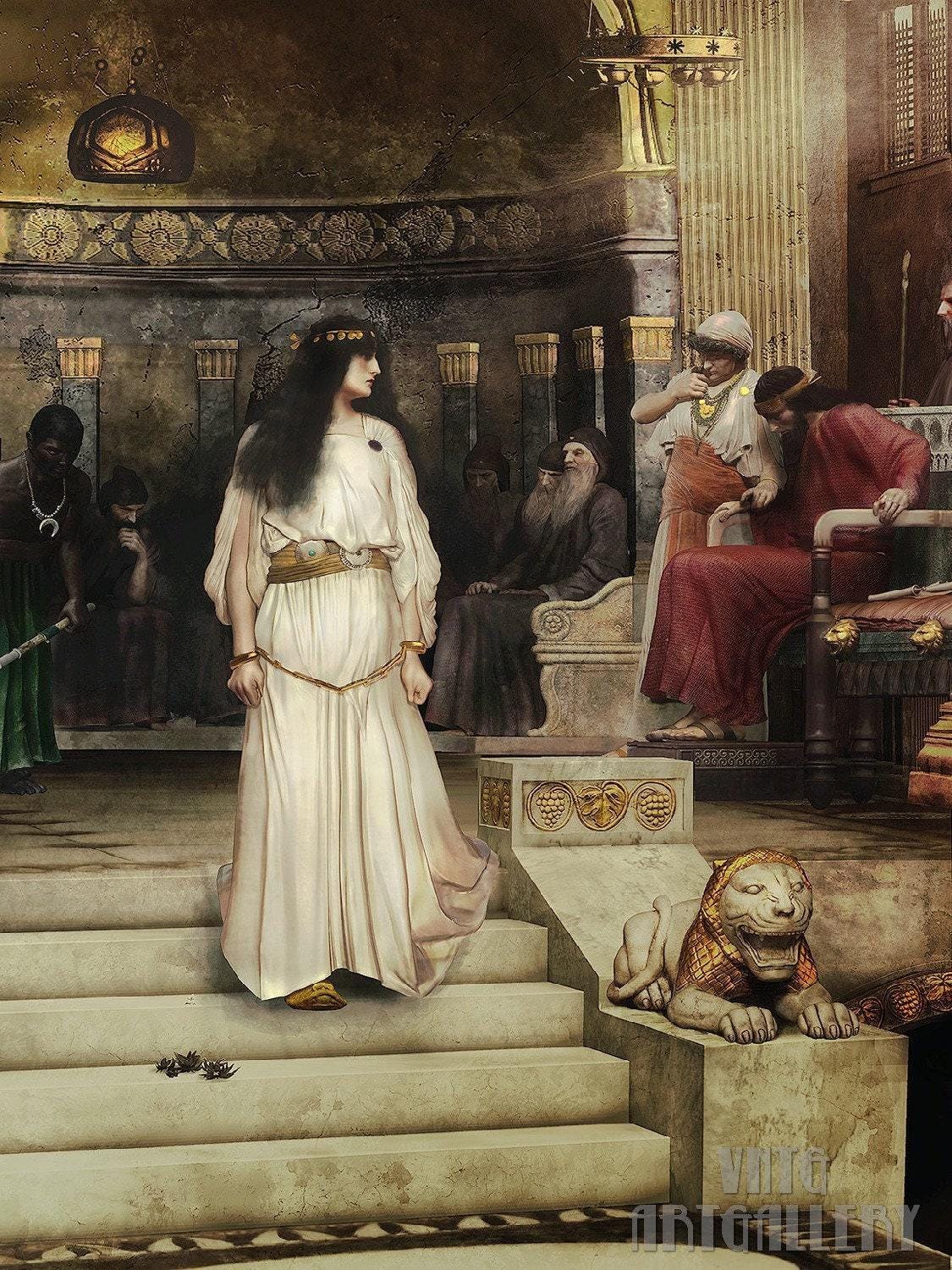 William Waterhouse : Marianne Leaving the Judgment Seat of King Herod (1887) Canvas Gallery Wrapped or Framed Giclee Wall Art Print (D6045)