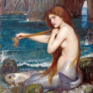 John William Waterhouse: Eine Meerjungfrau (1900) Leinwand Galerie gerahmt Giclee Wandkunst Druck digital remastered (D6040)