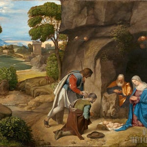 Giorgione : Adoration of the Shepherds (1500) Canvas Gallery Wrapped or Framed Giclee Wall Art Print Digitally Remastered (D4560)