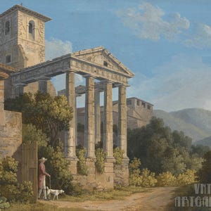 Jacob Philipp Hackert : The Temple of Hercules in Cori near Velletri (1783) Canvas Gallery Wrapped or Framed Giclée Wall Art Print (D4560) image 1