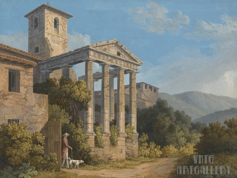 Jacob Philipp Hackert : The Temple of Hercules in Cori near Velletri (1783) Canvas Gallery Wrapped or Framed Giclée Wall Art Print (D4560) image 1