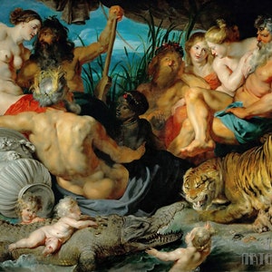 Peter Paul Rubens : Les quatre continents Les quatre fleuves du paradis 1612 Impression giclée d'art mural sur toile tendue ou encadrée D4560 image 1