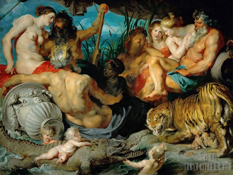 Peter Paul Rubens : Les quatre continents Les quatre fleuves du paradis 1612 Impression giclée d'art mural sur toile tendue ou encadrée D4560 image 1