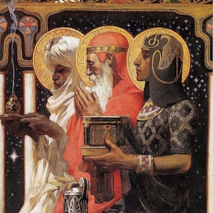 J.C. Leyendecker: I tre Re Magi (1900) Stampa artistica su tela incorniciata o avvolta in una galleria, giclée, rimasterizzata digitalmente (D6040)