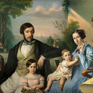 Giuseppe Tominz : Pietro Stanislao Parisi with Family (1849) Canvas Gallery Wrapped or Framed Giclee Wall Art Print (D4560)