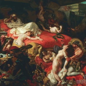 Eugène Delacroix: Śmierć Sardanapala (1844) – wydruk ścienny giclee w oprawie lub na płótnie, cyfrowo zremasterowany (D4560)