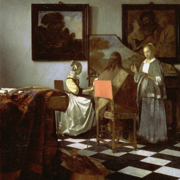 Johannes Vermeer : The Concert (1666) Canvas Gallery Wrapped or Framed Giclee Wall Art Print (D6050)