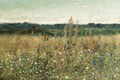 Vintage Wildflower Field, Spring Vintage Rustic Country Farmhouse Wildflowers Landscape Canvas Gallery Wrapped or Framed Art Print (D4060) product logo