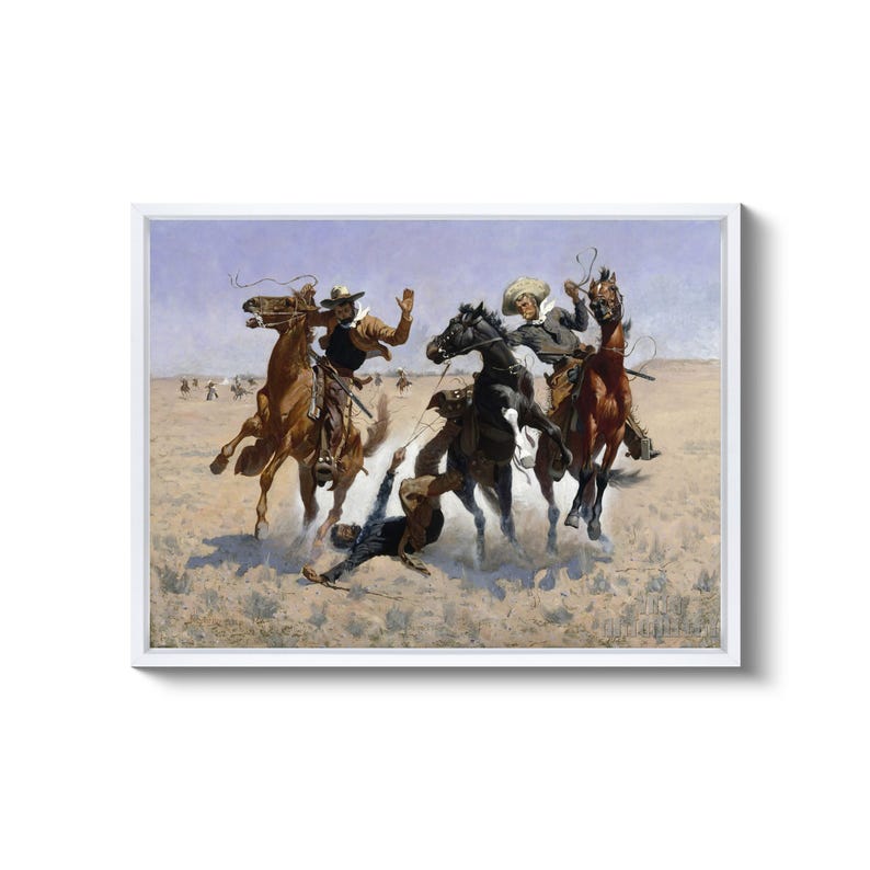Frederic Remington: Ayudando a un camarada (1890). Impresión giclée sobre lienzo, enmarcada o enmarcada, remasterizada digitalmente (D4560). White Floating Frame Canvas
