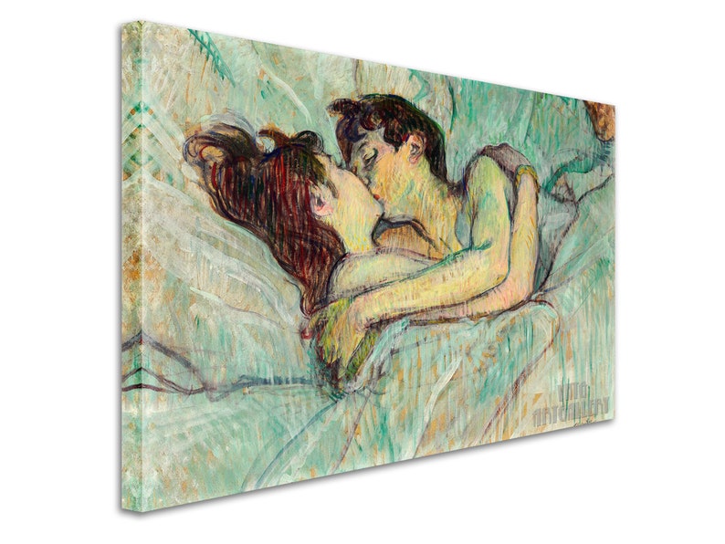 Henri de Toulouse-Lautrec The Kiss In Bed 1892 Canvas Gallery Wrapped or Framed Giclee Wall Art Print D4560 1 Panel Stretched Canvas