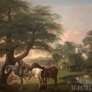 Thomas Gainsborough : Landscape with Peasant and Horses (18th Century) Canvas Gallery Wrapped or Framed Giclee Wall Art Print (D5060)