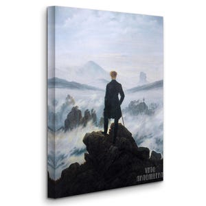 Caspar David Friedrich : Wanderer above the Sea of Fog (1818) Canvas Gallery Wrapped or Framed Giclee Wall Art Print (D6045) 1 Panel Stretched Canvas