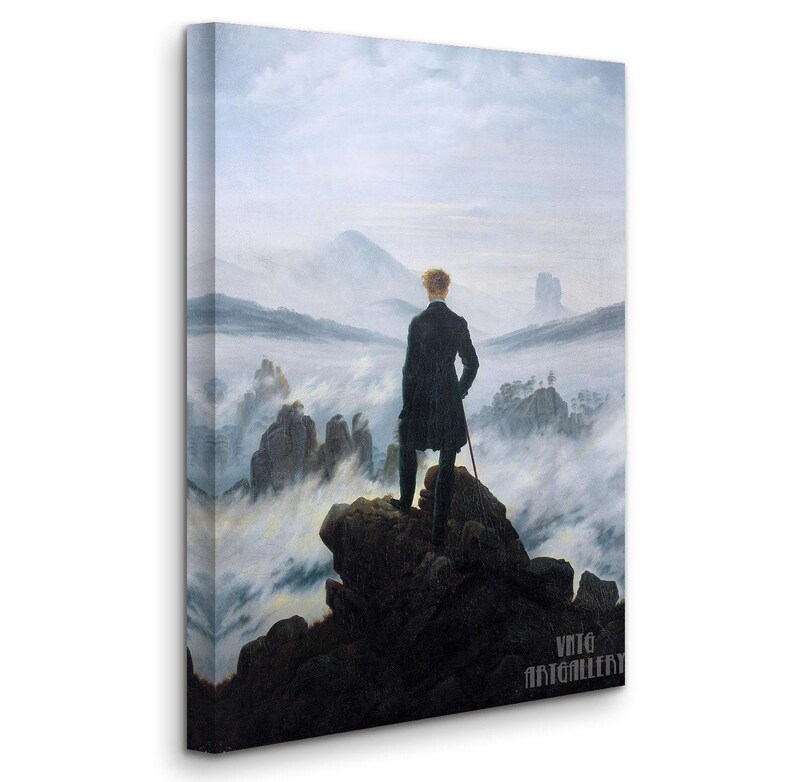 Caspar David Friedrich : Wanderer above the Sea of Fog (1818) Canvas Gallery Wrapped or Framed Giclee Wall Art Print (D6045) 1 Panel Stretched Canvas