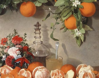 Rafael Romero Barros : Still life with oranges (1863) Canvas Gallery Wrapped or Framed Giclee Wall Art Print Digitally Remastered (D6045)
