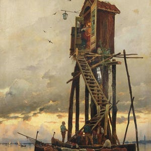 Hermann David Salomon Corrodi (1844-1905) - A Shrine on a Venetian Lagoon  Canvas Gallery Wrapped or Framed Giclee Wall Art Print (D6030)