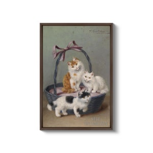 Sophie Sperlich : Katzen Im Korb c1906 Canvas Gallery Wrapped Giclee Wall Art Print D6040 Brown Floating Frame Canvas
