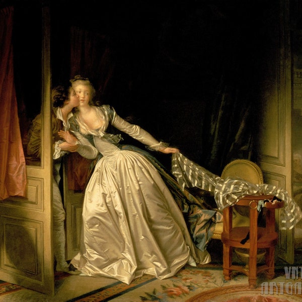 Jean-Honoré Fragonard : Der gestohlene Kuss (1788) Leinwand Galerie gerahmt Giclee Print (D5060)