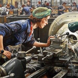 Laura Knight : Ruby Loftus Screwing a Breech Ring (1943) Canvas Gallery Wrapped or Framed Giclee Wall Art Print Digitally Remastered (D5060)