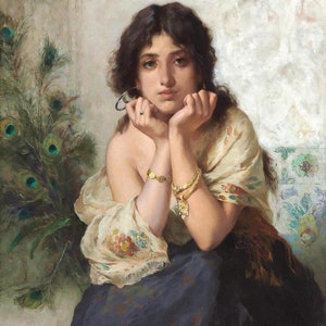 Gaetano de Martini : The Tambourine Girl (1899) Canvas Gallery Wrapped or Framed Giclee Wall Art Print (D6035)