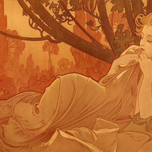 Alphonse Mucha : Dusk (1899) Canvas Gallery Wrapped or Framed Giclee Wall Art Print (D3560)