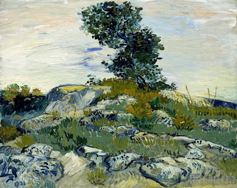 Vincent van Gogh: Las rocas (1888). Impresión giclée sobre lienzo, enmarcada o enmarcada, remasterizada digitalmente (D5060).