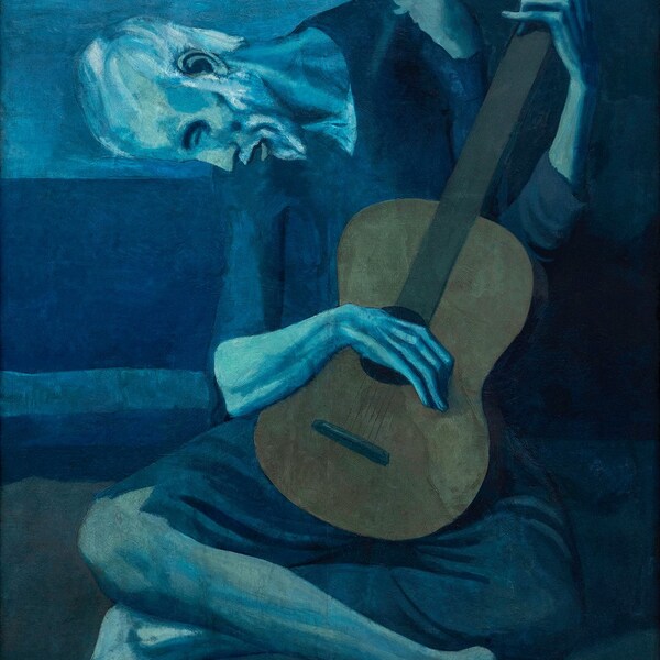 Picasso : Le vieux guitariste (1903) Impression giclée d'art murale sur toile tendue ou encadrée (D6045)