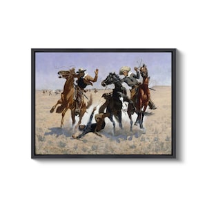 Frederic Remington: Ayudando a un camarada (1890). Impresión giclée sobre lienzo, enmarcada o enmarcada, remasterizada digitalmente (D4560). Black Floating Frame Canvas