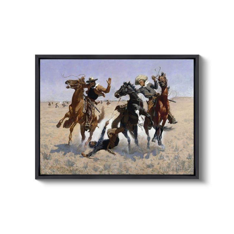 Frederic Remington: Ayudando a un camarada (1890). Impresión giclée sobre lienzo, enmarcada o enmarcada, remasterizada digitalmente (D4560). Black Floating Frame Canvas