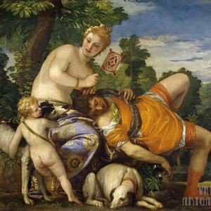Paolo Veronese : Venus and Adonis (1582) Canvas Gallery Wrapped or Framed Giclee Wall Art Print Digitally Remastered (D5060)