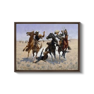 Frederic Remington: Ayudando a un camarada (1890). Impresión giclée sobre lienzo, enmarcada o enmarcada, remasterizada digitalmente (D4560). Brown Floating Frame Canvas