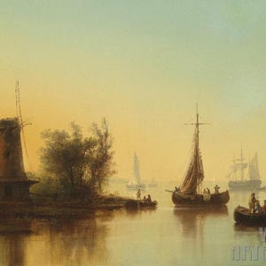 Josef Carl Berthold Püttner: Mündung Der Maas (1859) Stampa artistica su tela con cornice o avvolto in una galleria, rimasterizzata digitalmente (D4060)