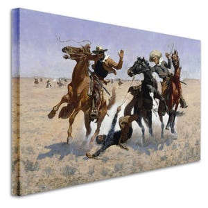 Frederic Remington: Ayudando a un camarada (1890). Impresión giclée sobre lienzo, enmarcada o enmarcada, remasterizada digitalmente (D4560). 1 Panel Stretched Canvas