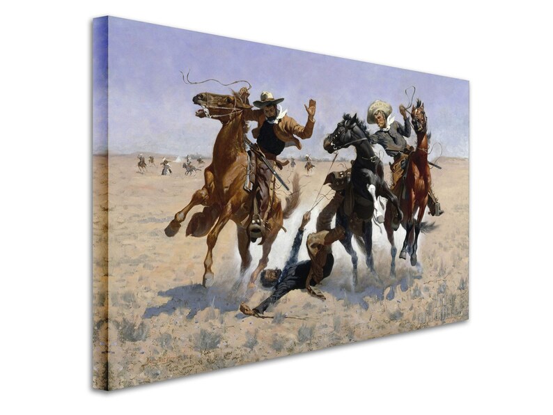 Frederic Remington: Ayudando a un camarada (1890). Impresión giclée sobre lienzo, enmarcada o enmarcada, remasterizada digitalmente (D4560). 1 Panel Stretched Canvas