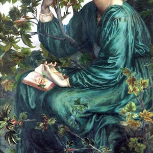 Dante Gabriel Rossetti: The Day Dream (1880) Stampa artistica su tela, incorniciata o avvolta in una galleria, rimasterizzata digitalmente (D6035)