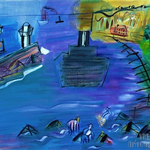 Raoul Dufy: Le Cargo Noir à La Jetée Bleue (1945) Galleria su tela Avvolta o incorniciata Stampa artistica da parete giclée rimasterizzata digitalmente (D5060)