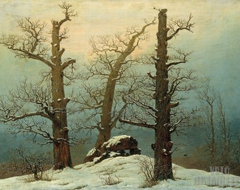 Caspar David Friedrich : Cairn in Snow (1807) Canvas Gallery Wrapped or Framed Giclee Wall Art Print (D4560)